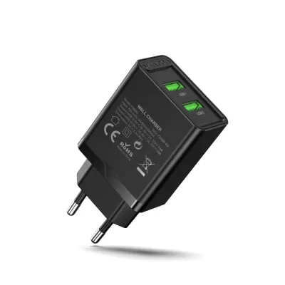 VENTION Two-Port  USB(A+A) Wall Charger (18W/18W) EU-Plug BlackModel # FBAB0-EU