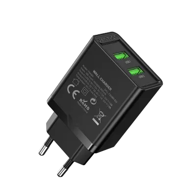 VENTION Two-Port  USB(A+A) Wall Charger (18W/18W) EU-Plug BlackModel # FBAB0-EU