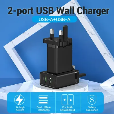 VENTION Two-Port  USB(A+A) Wall Charger (18W/18W) UK-Plug BlackModel # FBAB0-UK