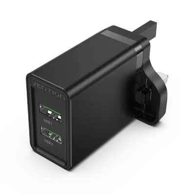 VENTION Two-Port  USB(A+A) Wall Charger (18W/18W) UK-Plug BlackModel # FBAB0-UK