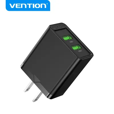 VENTION Two-Port  USB(A+A) Wall Charger (18W/18W) US-Plug BlackModel # FBAB0-US