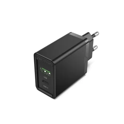 VENTION Two-Port  USB(A+C) Wall Charger (18W/20W) EU-Plug BlackModel # FBBB0-EU