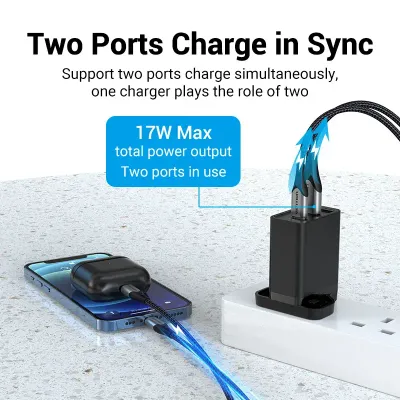 VENTION Two-Port  USB(A+C) Wall Charger (18W/20W) UK-Plug BlackModel # FBBB0-UK