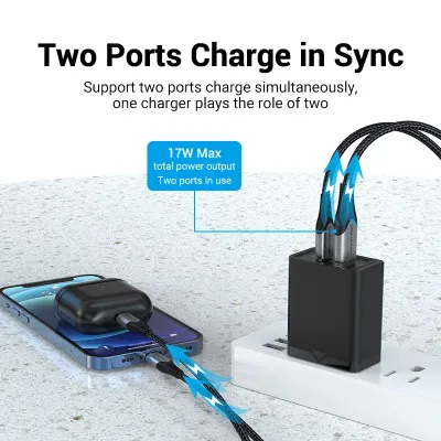 VENTION Two-Port  USB(A+C) Wall Charger (18W/20W) US-Plug BlackModel # FBBB0-US