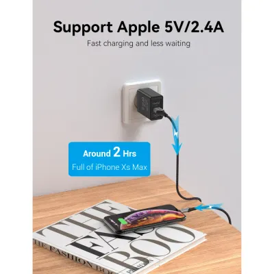 VENTION 3-port USB(A+A+A) Wall Charger(12W/12W/12W) EU-Plug BlackModel # FEAB0-EU