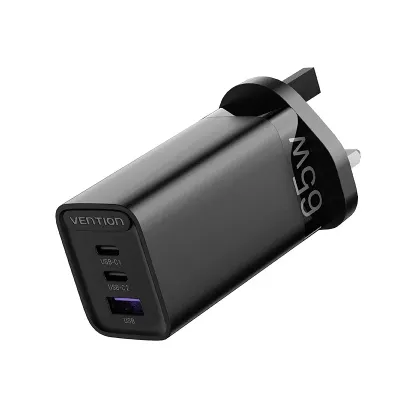 VENTION 3-port USB(C+C+A) GaN Charger(65W/30W/30W) UK-Plug BlackModel # FEDB0-UK