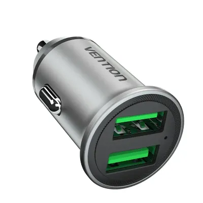 VENTION Two-Port USB A+A(18/18) Car Charger Gray Mini Style Aluminium Alloy TypeModel # FFAH0