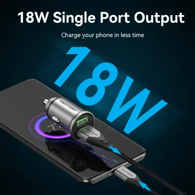 VENTION Two-Port USB A+A(18/18) Car Charger Gray Mini Style Aluminium Alloy TypeModel # FFAH0