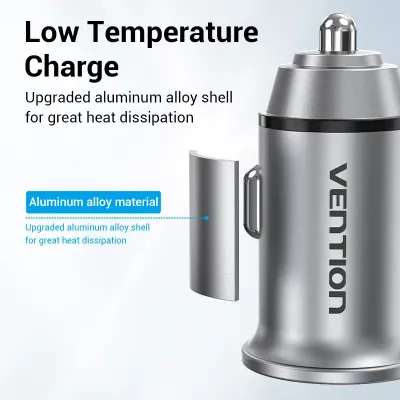 VENTION Two-Port USB A+C(18/20) Car Charger Gray Mini Style Aluminium Alloy TypeModel # FFBH0