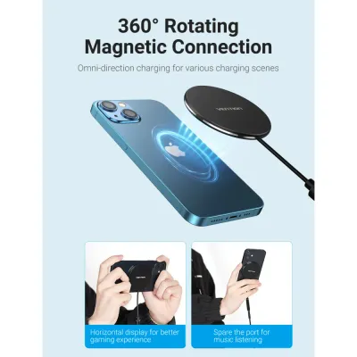 VENTION Magnetic Wireless Charger 15W Ultra-thin Mirrored Surface Type 0.05M BlackModel # FGABAG