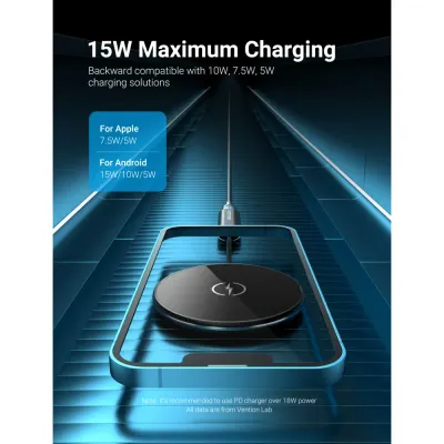 VENTION Magnetic Wireless Charger 15W Ultra-thin Mirrored Surface Type 0.05M BlackModel # FGABAG