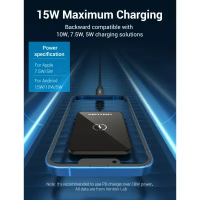 VENTION Wireless Charger 15W Ultra-thin Mirrored Surface Type 0.05M BlackModel # FGBBAG