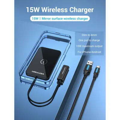 VENTION Wireless Charger 15W Ultra-thin Mirrored Surface Type 0.05M BlackModel # FGBBAG