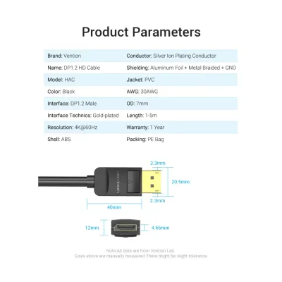 VENTION DP Cable 1M BlackModel # HACBF