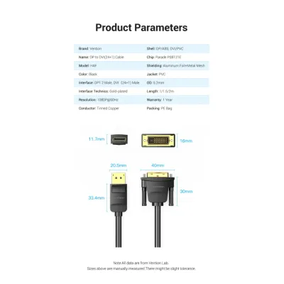 VENTION DP to DVI Cable 1.5M BlackModel # HAFBG