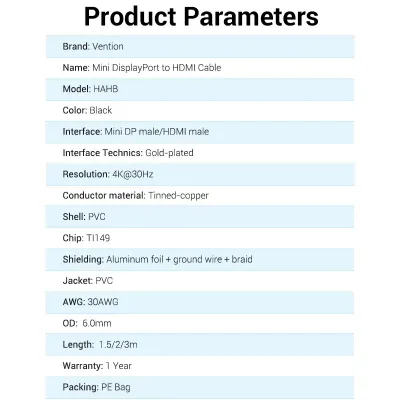 VENTION 4K Mini DisplayPort to HDMI Cable 1.5M BlackModel # HAHBG
