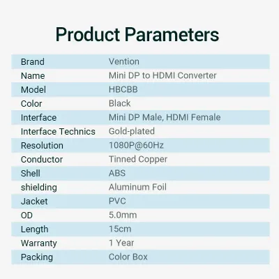 VENTION Mini DP to HDMI Converter 0.15M BlackModel # HBCBB