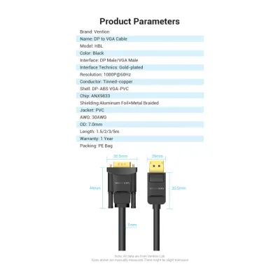 VENTION DP to VGA Cable 3M BlackModel # HBLBI