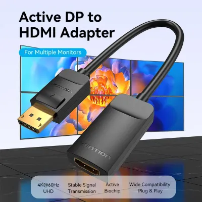 VENTION DP to HDMI 4K@60Hz Converter 0.15M BlackModel # HBZBB