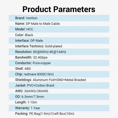 VENTION Cotton Braided DP Male to Male Cable 2M BlackModel # HCCBH