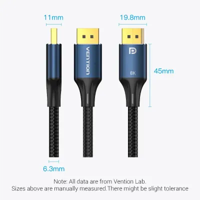 VENTION Cotton Braided DP Male to Male HD Cable 8K 1M Blue Aluminum Alloy TypeModel # HCELF