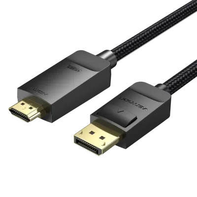 VENTION Cotton Braided 4K DP Male to HDMI-A Male HD Cable 1M BlackModel # HFKBF