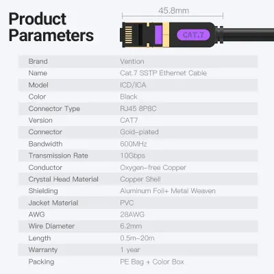 VENTION Cat.7 SSTP Patch Cable 1M BlackModel # ICDBF