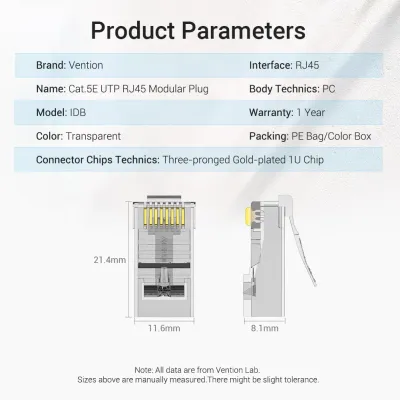 VENTION Cat.5E UTP RJ45 Modular Plug Transparent 100 PackModel # IDBR0-100