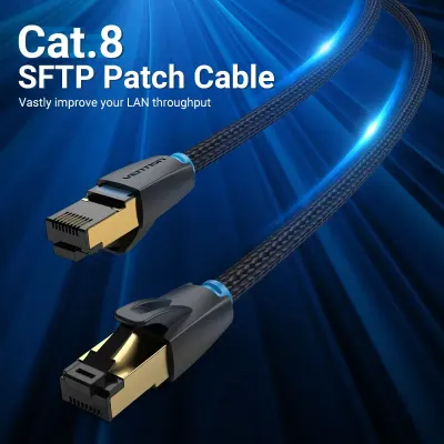 VENTION Cotton Braided Cat.8 SFTP Patch Cable 0.5M BlackModel # IKGBD