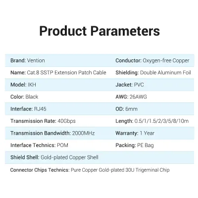 VENTION Cat.8 SSTP Extension Patch Cable 0.5M BlackModel # IKHBD