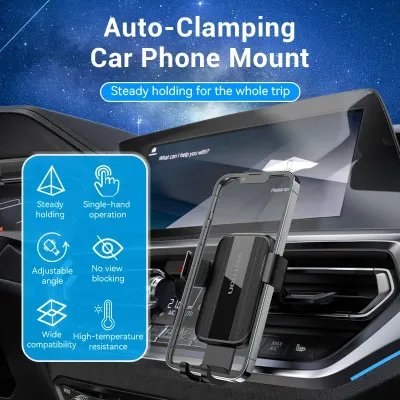 VENTION Auto-Clamping Car Phone Mount With Duckbill Clip Black Square Fashion TypeModel # KCTB0