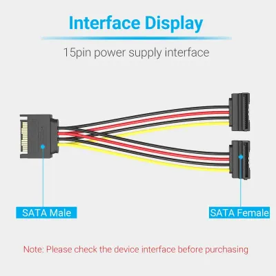 VENTION SATA 15P Male to 90° 2*15P Female Power Splitter Cable 0.15M BlackModel # KDBBB