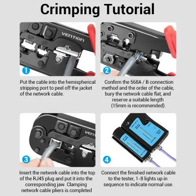 VENTION Multi-Fuction LAN Cable Crimping Tool Ratchetless Type BlackModel # KEDB0