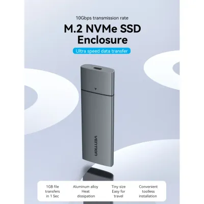 VENTION M.2 NVMe SSD Enclosure (USB 3.1 Gen 2-C) Gray Aluminum Alloy TypeModel # KPGH0