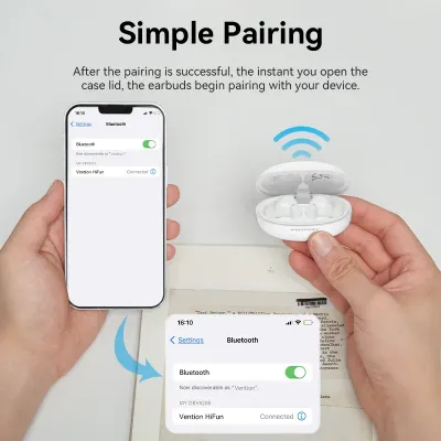 VENTION HiFun Ture Wireless Bluetooth Earbuds WhiteModel # NBFW0