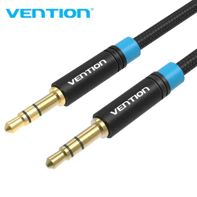 VENTION Cotton Braided 3.5mm Male to Male Audio Cable 0.5M Black Metal TypeModel # P350AC050-B-M