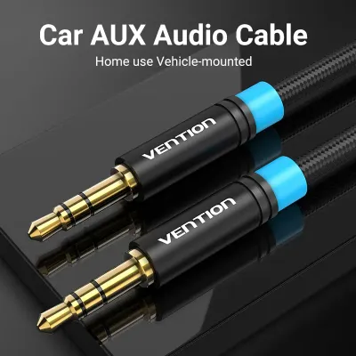 VENTION Cotton Braided 3.5mm Male to Male Audio Cable 1.5M Black Metal TypeModel # P350AC150-B-M