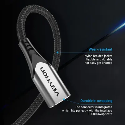 VENTION Cotton Braided USB-C 3.1 Extension Cable  0.5M GrayModel # TABHD