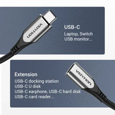 VENTION Cotton Braided USB-C 3.1 Extension Cable  1M GrayModel # TABHF