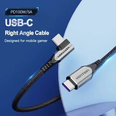 VENTION USB 2.0 C Male Right Angle to C Male 5A Cable 1M Gray Aluminum Alloy TypeModel # TAKHF