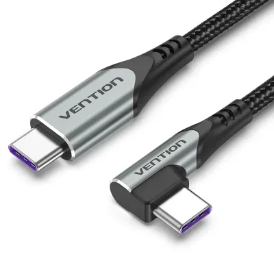 VENTION USB 2.0 C Male Right Angle to C Male 5A Cable 1M Gray Aluminum Alloy TypeModel # TAKHF