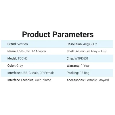 VENTION Type-C to DP Adapter Gray Metal TypeModel # TCCH0