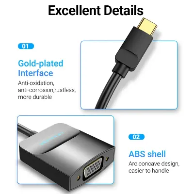 VENTION Type-C to VGA Adapter 0.15M Black ABS TypeModel # TDDBB