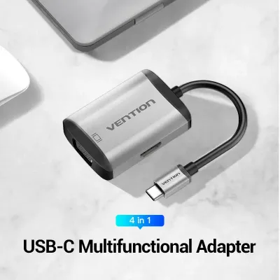 VENTION Type-C to HDMI/VGA/USB3.0/PD Converter 0.15M Gray Metal TypeModel # TFAHB