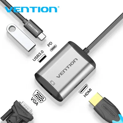 VENTION Type-C to HDMI/VGA/USB3.0/PD Converter 0.15M Gray Metal TypeModel # TFAHB