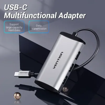 VENTION Type-C to USB3.0*4/Micro USB Hub 0.15m Gray Metal TypeModel # TGCHB