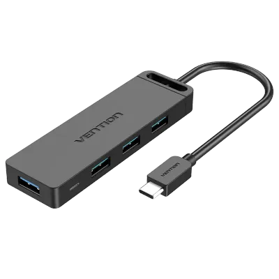 VENTION Type-C to 4-Port USB 3.0 Hub with Power Supply Black 0.15M ABS TypeModel # TGKBB