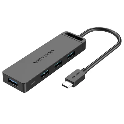 VENTION Type-C to 4-Port USB 3.0 Hub with Power Supply Black 0.15M ABS TypeModel # TGKBB