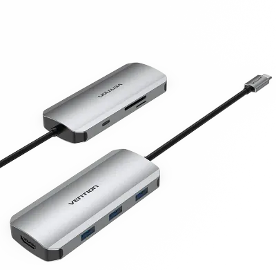 VENTION USB-C to HDMI/USB 3.0x3/SD/TF/PD Docking Station Gray 0.15M Aluminum Alloy TypeModel # TOJHB