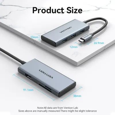 VENTION USB-C to HDMI/USB 3.0x3/SD/TF Docking Station Aluminum Alloy Type 0.15M GrayModel # TOOHB